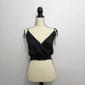 astr black pleated cropped tank top